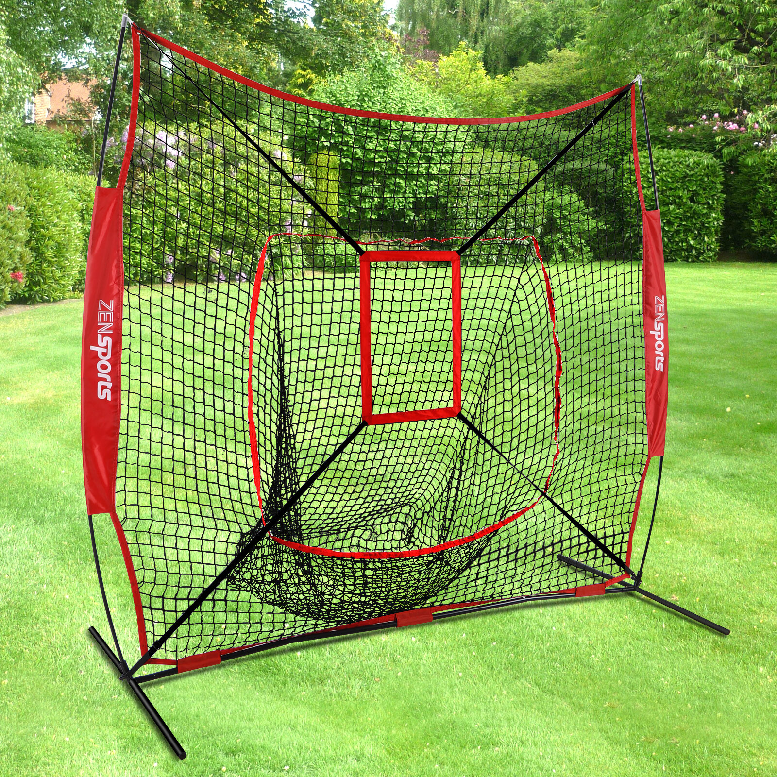 7'×7' Baseball Softball Practice Net Hitting Pitching Training Net w/Strike Zone