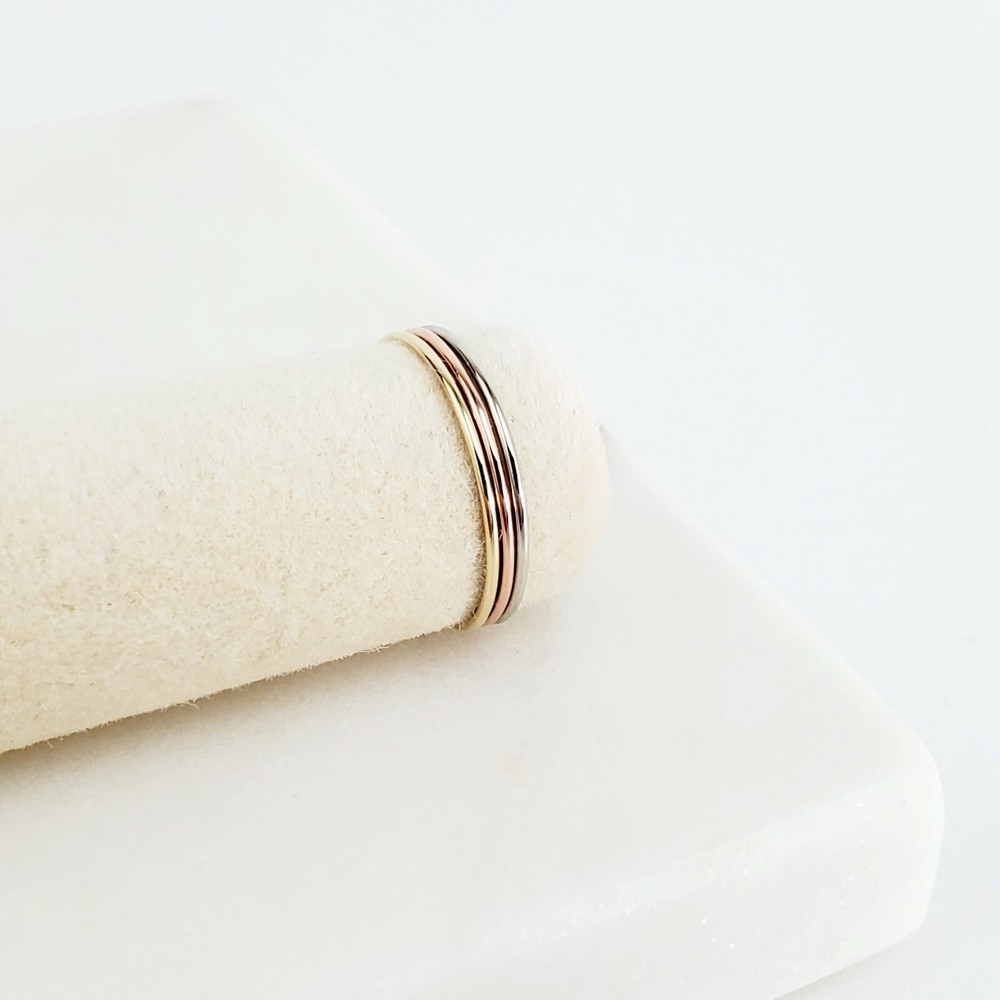 10k Solid Gold Very Thin Stackable Ring, 10k Yellow White Rose Ultra Thin Rings