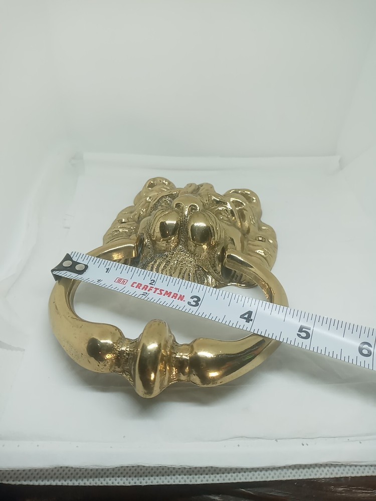 Vtg. Brass Cast Lion Head Door Knocker. Solid. Heavy.