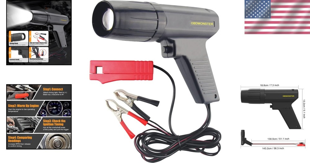 Ergonomic 12V Inductive Timing Light for 2&4 Stroke Engines - Diagnostic Tool