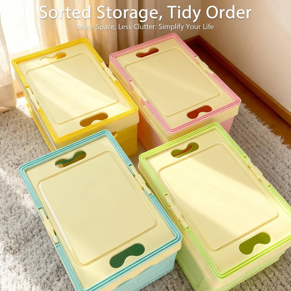 Pastel Plastic Storage Bin with Lid Small Cute Foldable Pastel Crates Plastic...