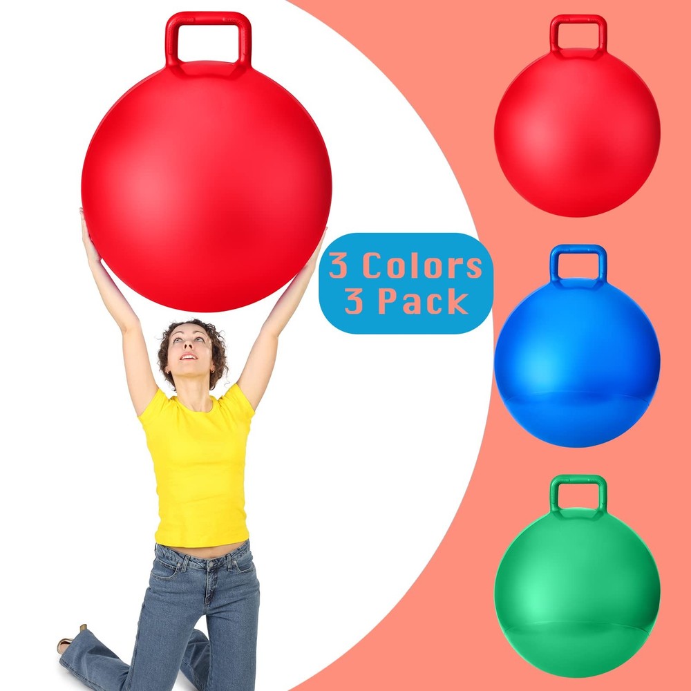 Lewtemi 3 Pcs 29" Hopper Bouncing Ball with Handle - Red, Blue, Green