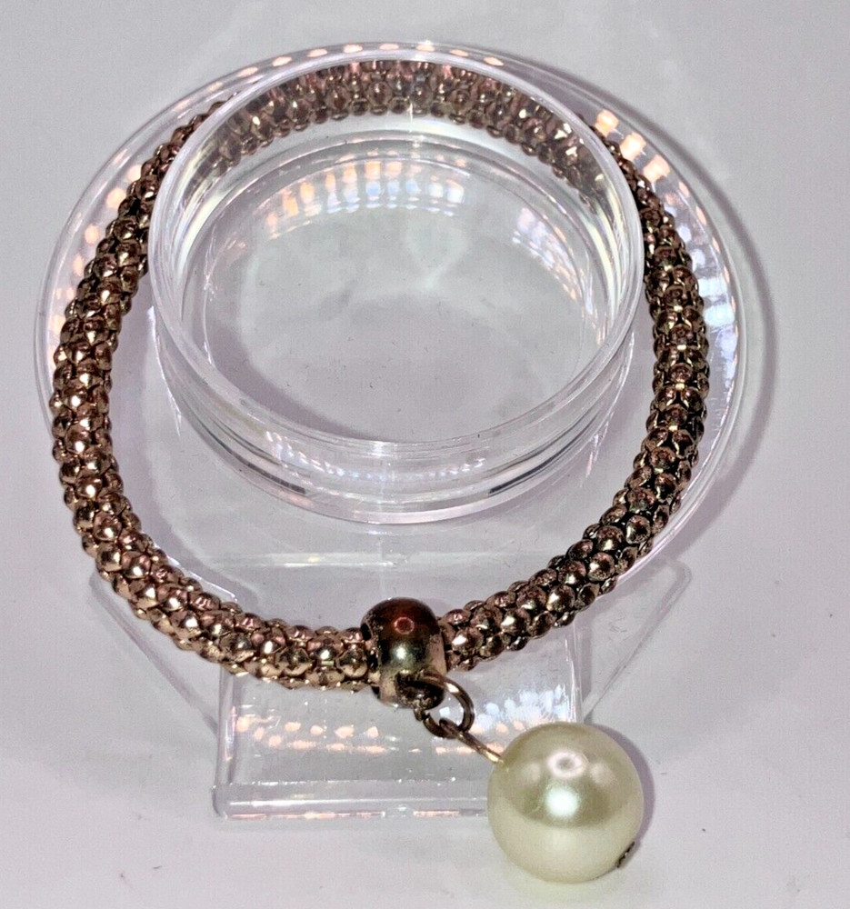 Faux Pearl Dangle Copper Stretchable 3 5/8" Bracelet!
