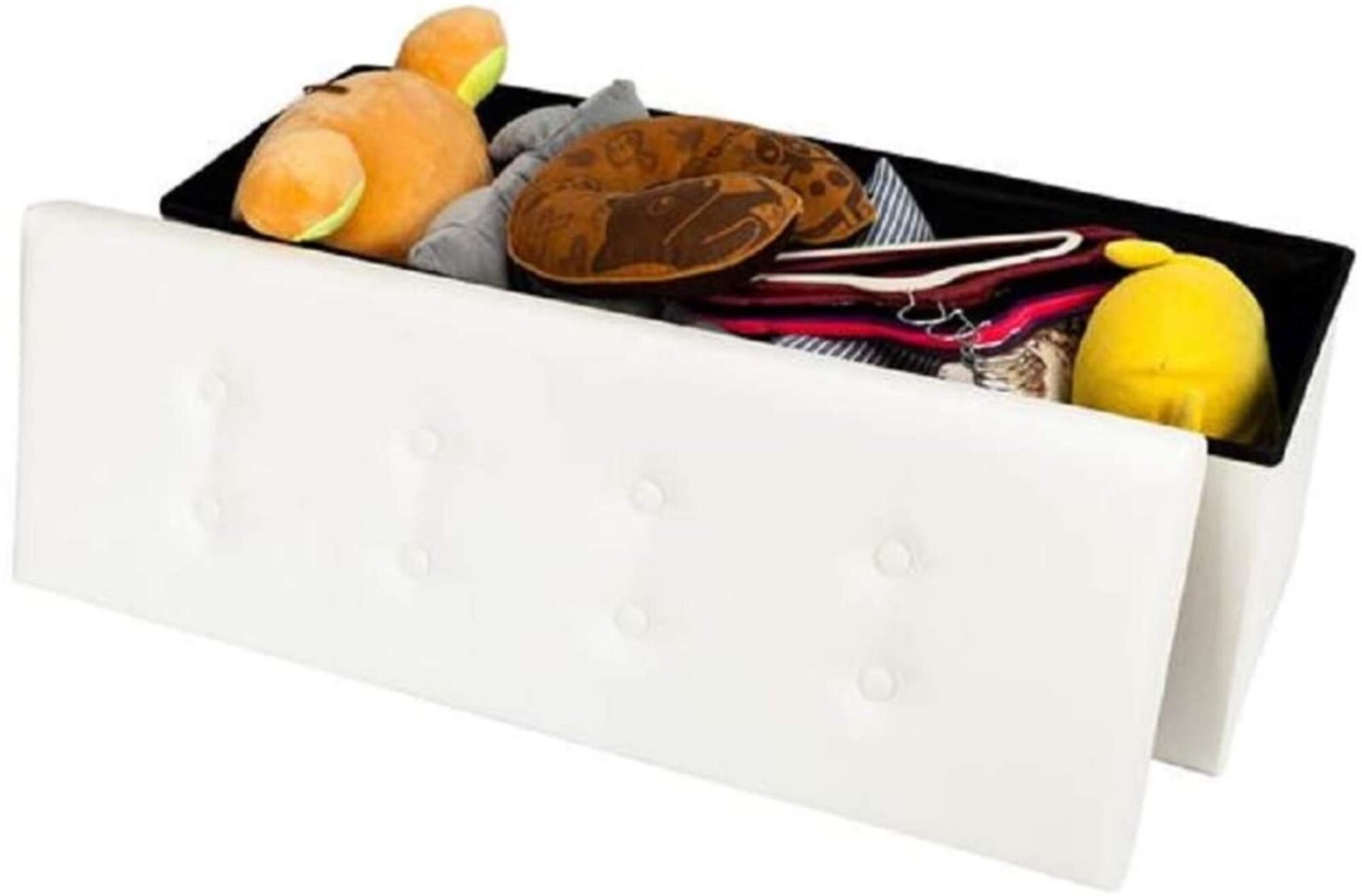 Faux Leather Folding Storage Ottoman Bench 43 inch - White