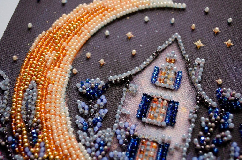 DIY Bead Embroidery Kit Night sky Beaded stitching needlepoint beadwork