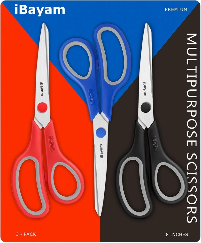 Scissors, 8" All Purpose Scissors Bulk 3-Pack, Ultra Sharp 2.5Mm Thick Blade Sh