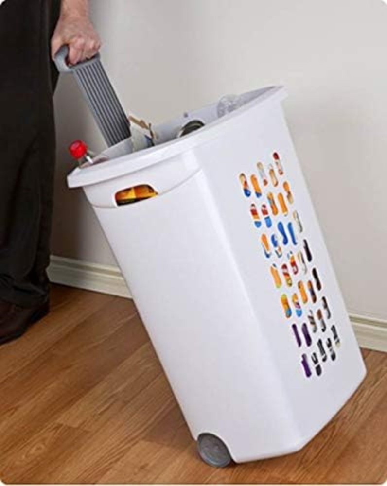 Extra Strong Laundry Hamper with Wheels,, Plastic, White, 1 Piece