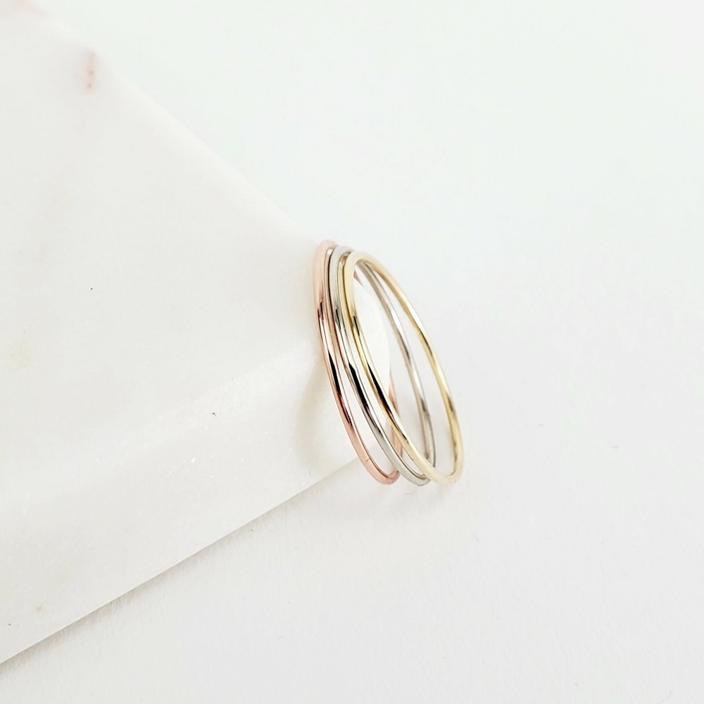 10k Solid Gold Very Thin Stackable Ring, 10k Yellow White Rose Ultra Thin Rings