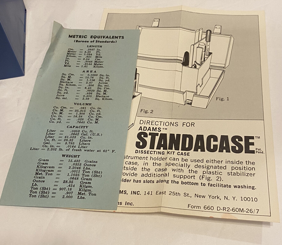 Vintage Clay Adams Standacase Dissecting Kit Case Tools Scissors 1966