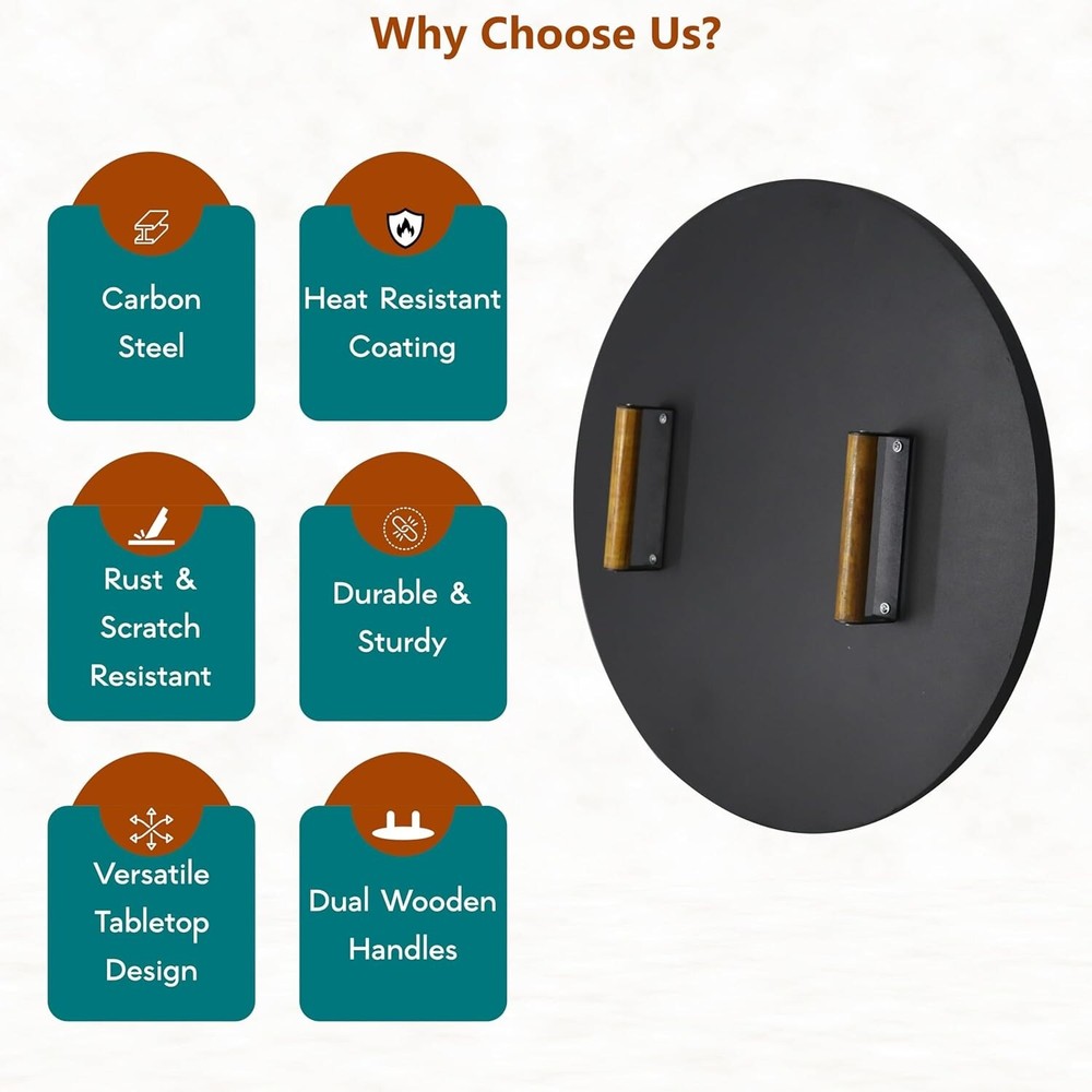 FEBTECH Outdoor Firepit Cover Round 22" - Carbon Steel Solid Fire Pit Lid