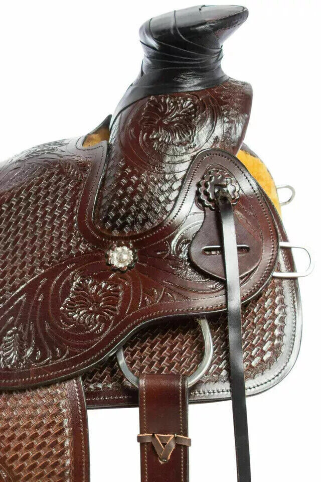 Size-16" A Fork Wade Tree Roping Ranch Horse Leather Tack Saddle.