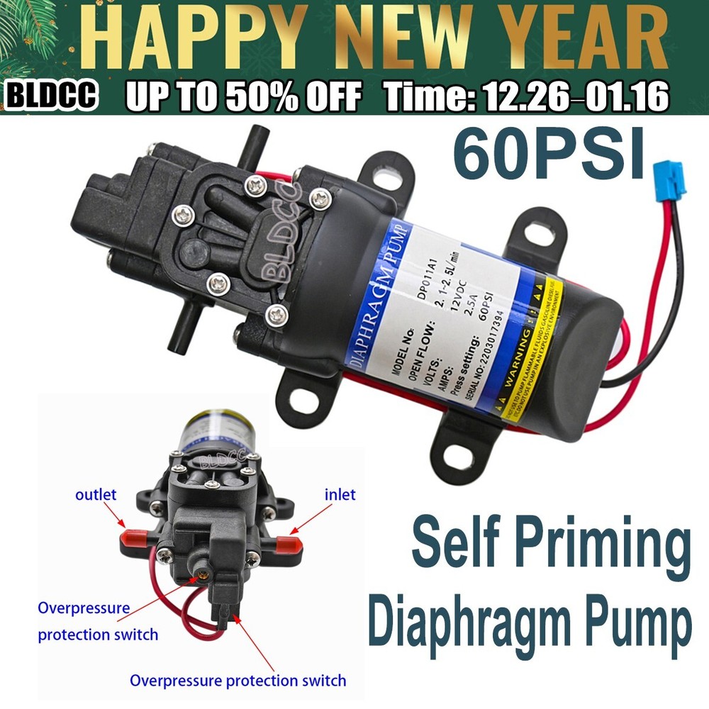 DC12V Diaphragm Pump 60PSI 2.5A 2.5L/M Micro Sprayer Water Pump Automatic Switch