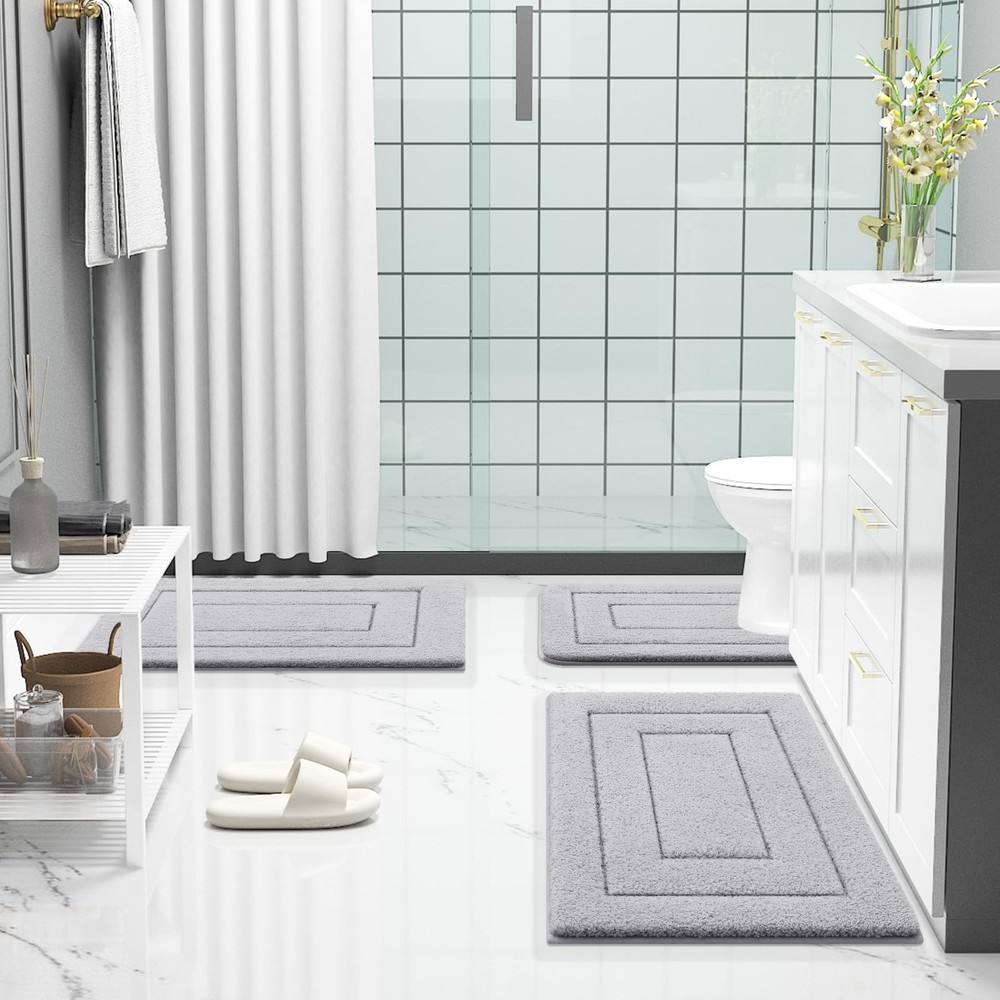 Buganda Bathroom Rugs, 24" x 16", Soft and Absorbent x Grey