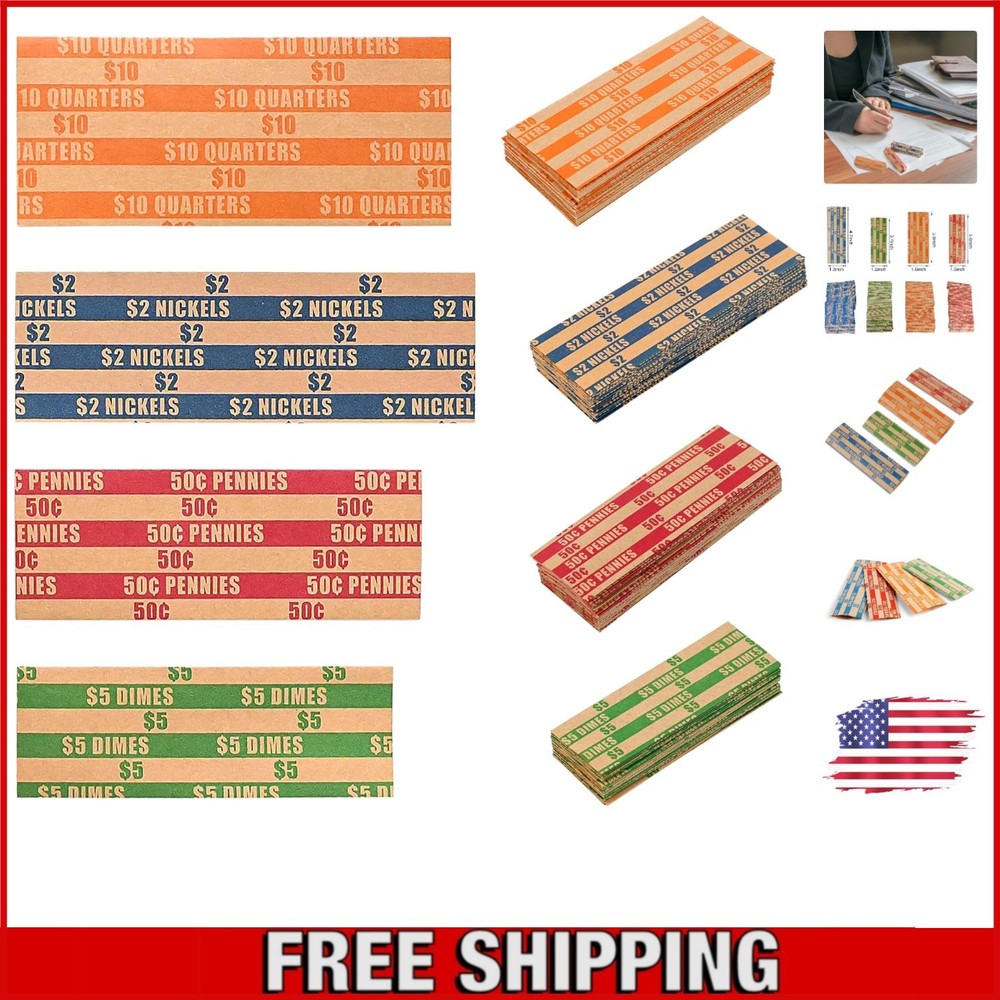 100 Count Assorted Coin Roll Wrappers – Durable Storage for All Denominations