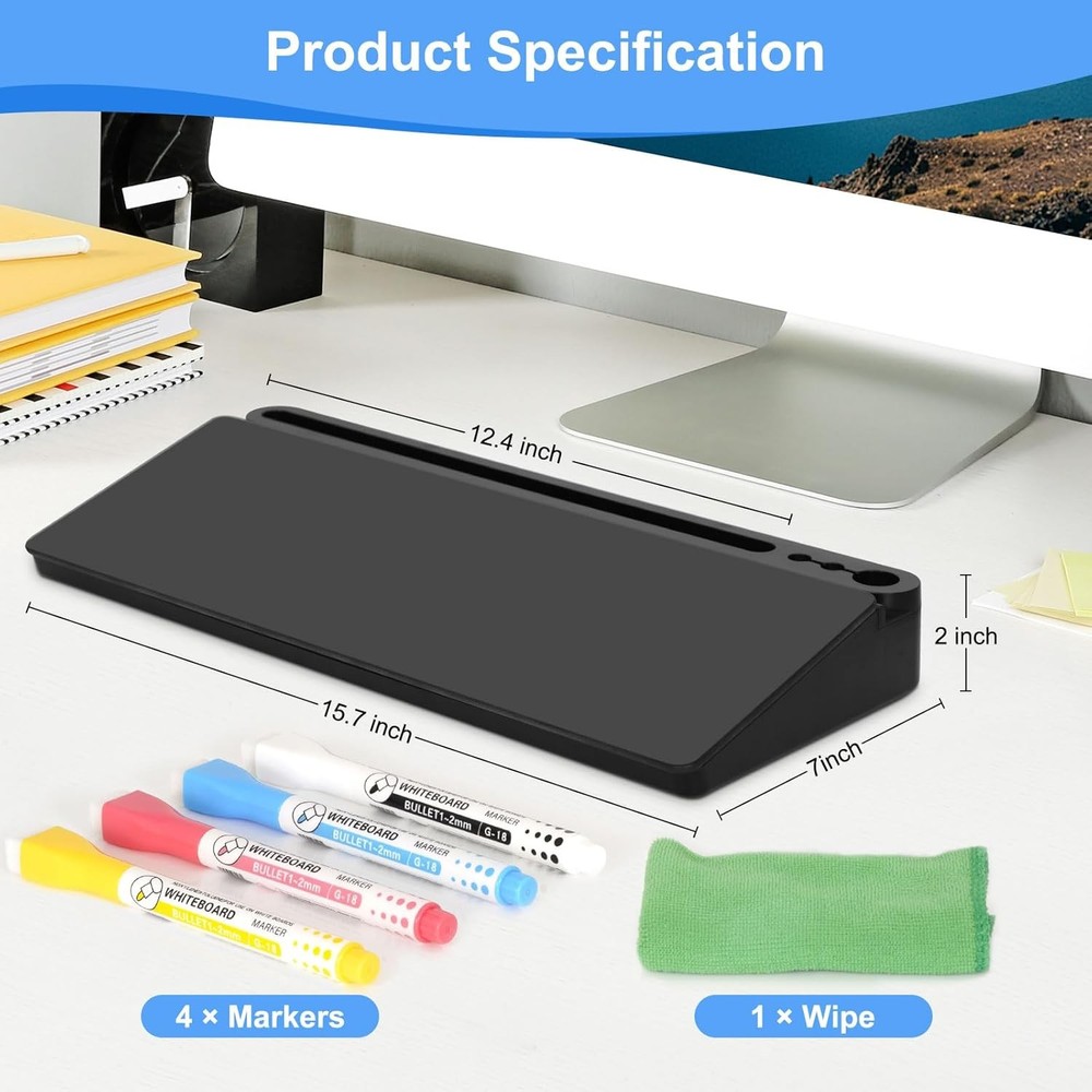 Desktop Glass Whiteboard with Storage, Desk Board with Computer Keyboard Stand,