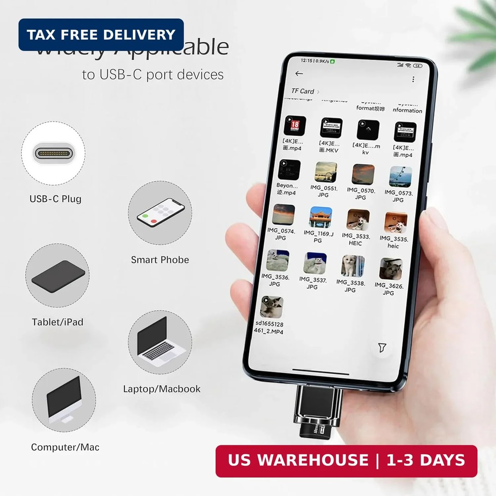 USB C Micro SD Card Reader for Android Phone, Camera, Laptop with Keychain, Mini