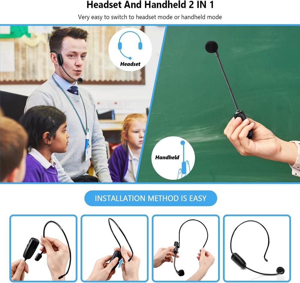 UHF Wireless Microphone Headset System - 160ft Range for Clear Audio Performance