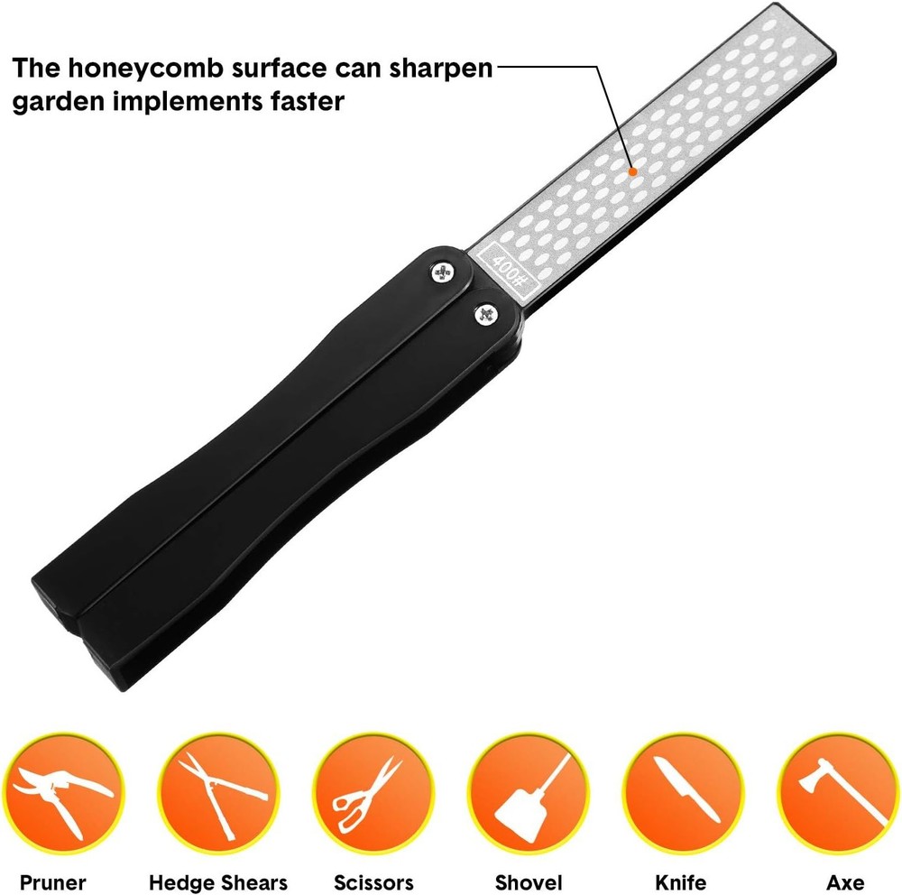 2 Pack Garden Tool Sharpener, Folding Pocket Diamond Knife Sharpener 400/600 Gri