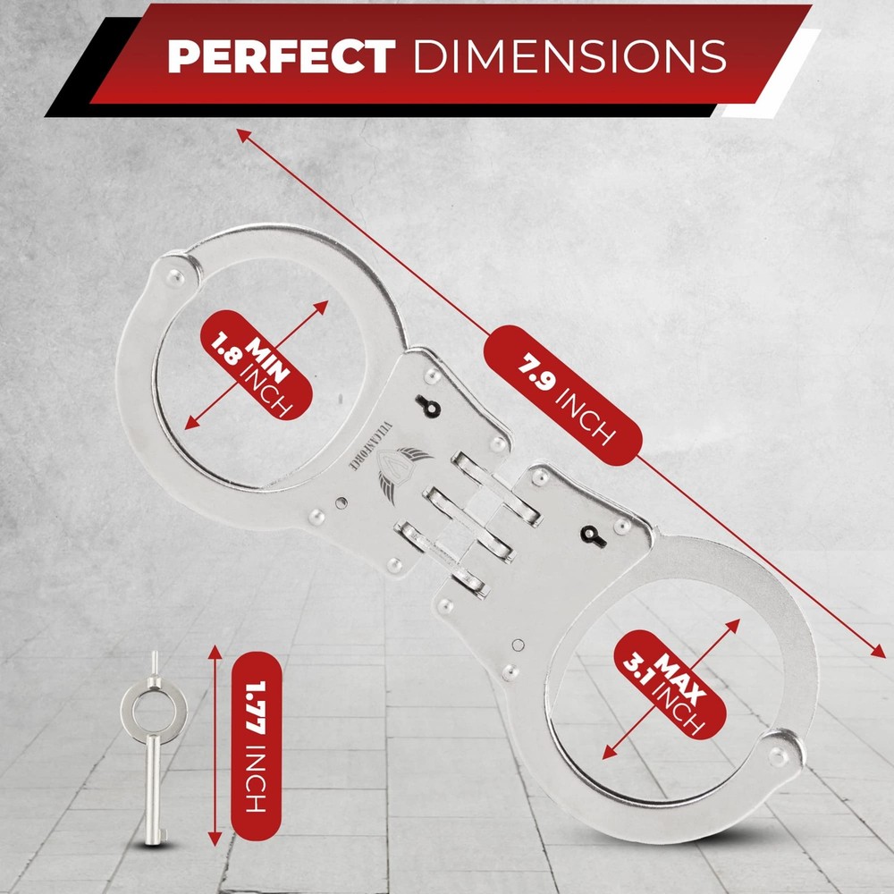 Professional Grade Steel Hinged Handcuffs – Double Locking Tactical Handcuff ...