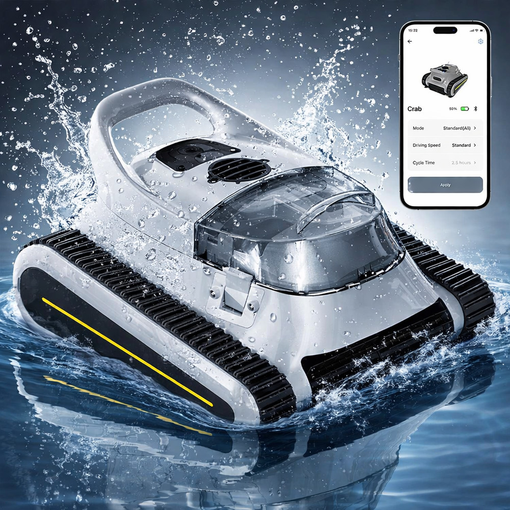 Cordless Robotic Pool Cleaner, Automatic Pool Vacuum Wall Climbing Self-Parking