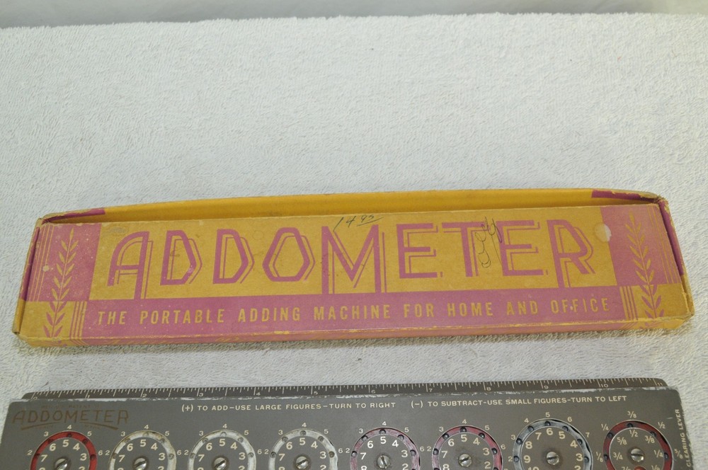 Vintage Addometer Portable Mechanical Adding Machine With Box Stylus Directions