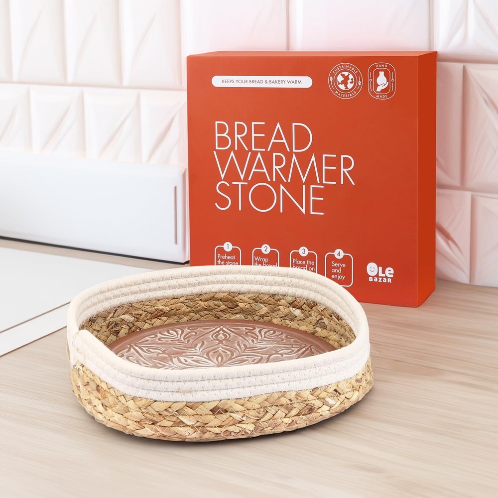 Bread Basket with Bread Warmer Stone - Bread Warmer Terracota - Bread Warmer ...