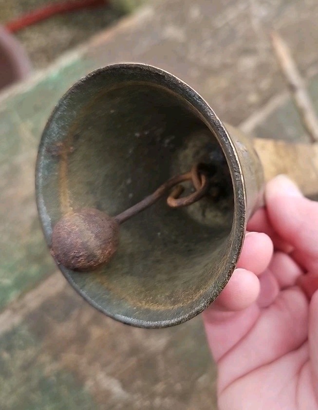 Antique Bell Door Spring Pull Brass With Wall Spike