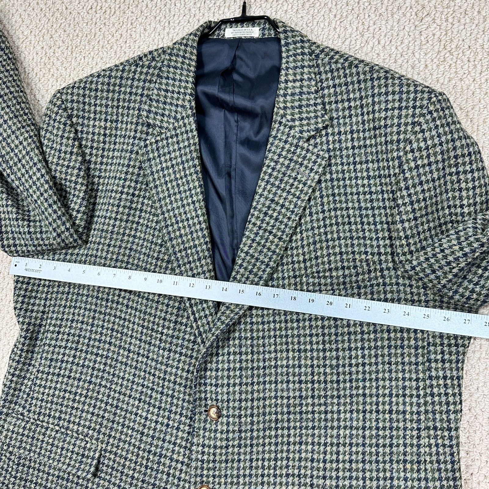Orvis Harris Tweed Sport Coat Mens 52R Green Houndstooth Blazer Handwoven Wool
