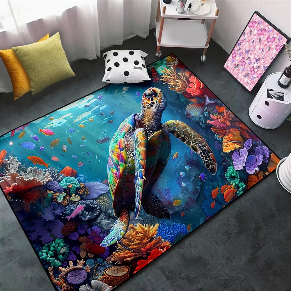 Sea Turtle Rug - Rugs for 4'6" x 6' (Rectangular), Multi-043