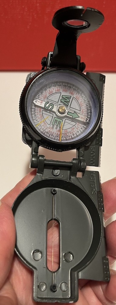 WOOLRICH ENGINEER LENSATIC COMPASS W/Instructions FOLDING FIELD Black Hard Case