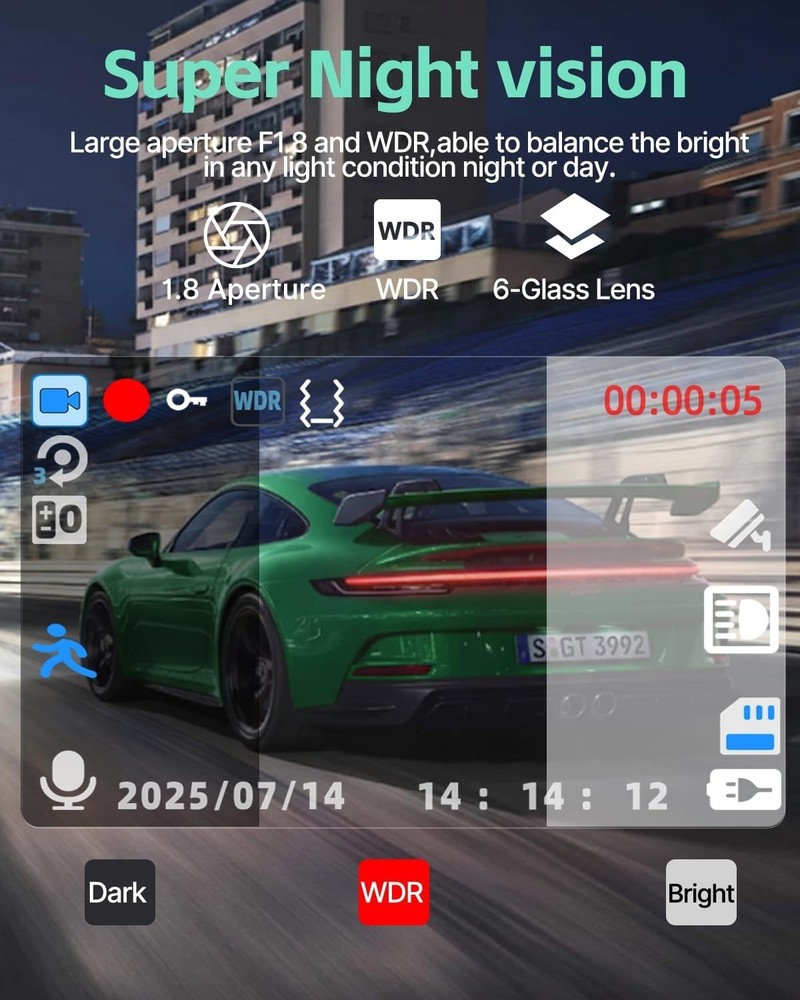 3 Channel Dash Camera Night Vision G-Sensor
