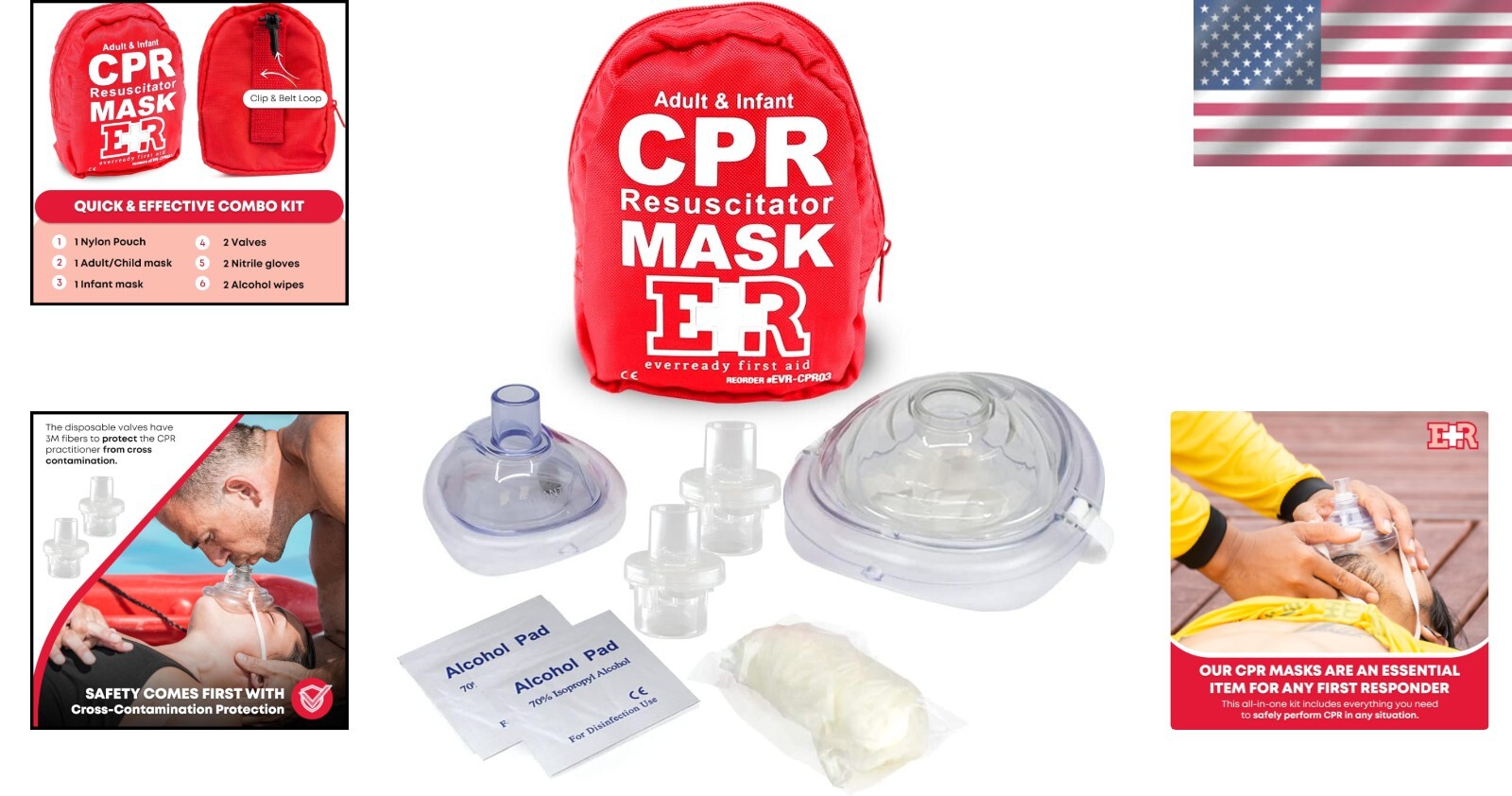 Disposable CPR Mask Combo for Adults & Infants with Gloves - Emergency Ready