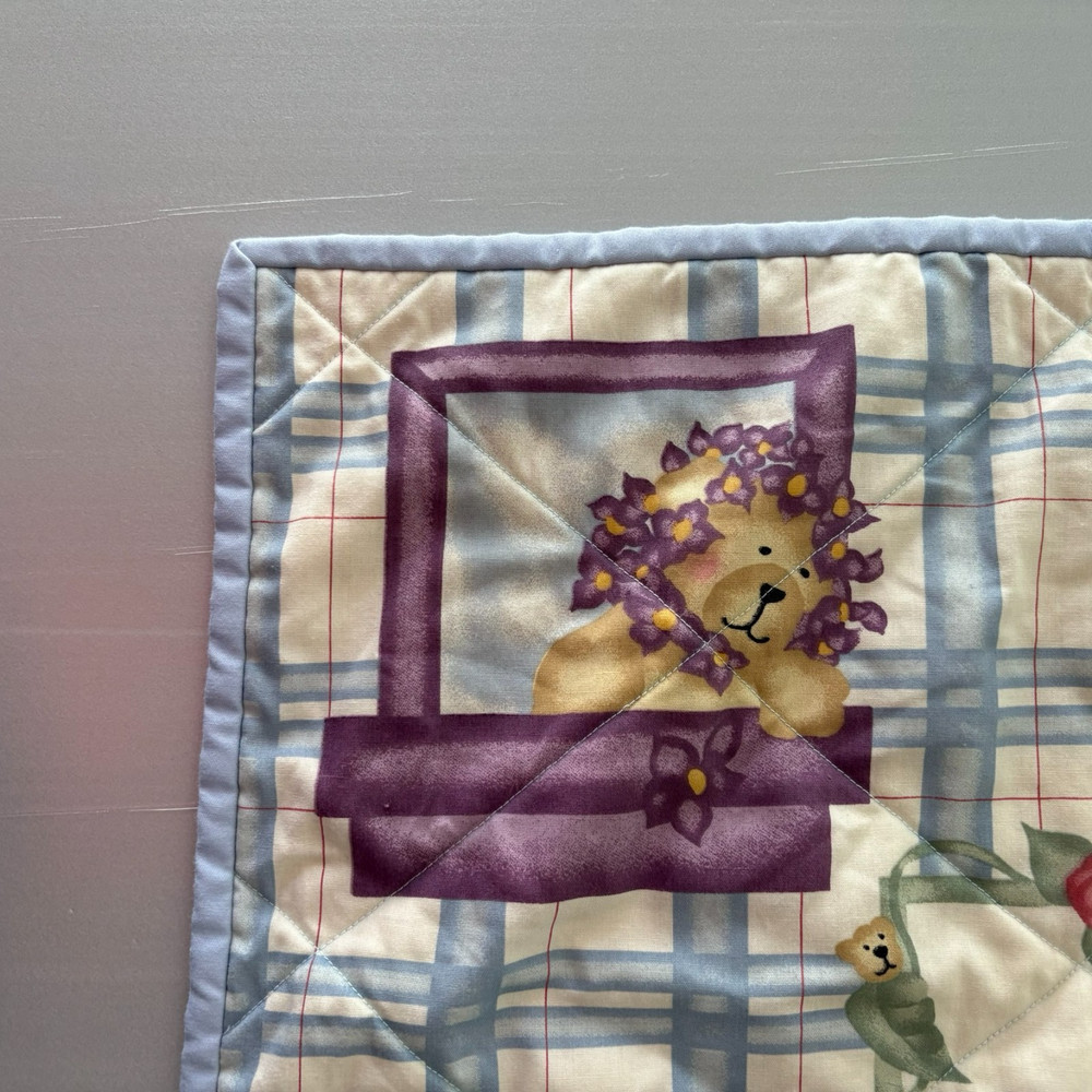 Gorgeous Handmade Cotton QUILT 43x34”. Pattern stitching Bunnies Easter Spring