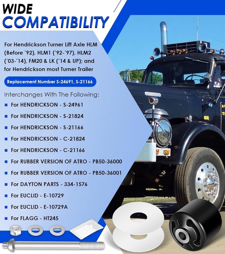 Quick Align Pivot Bolt Bushing Kit Replacement for Hendrickson S-24691 & S-21166