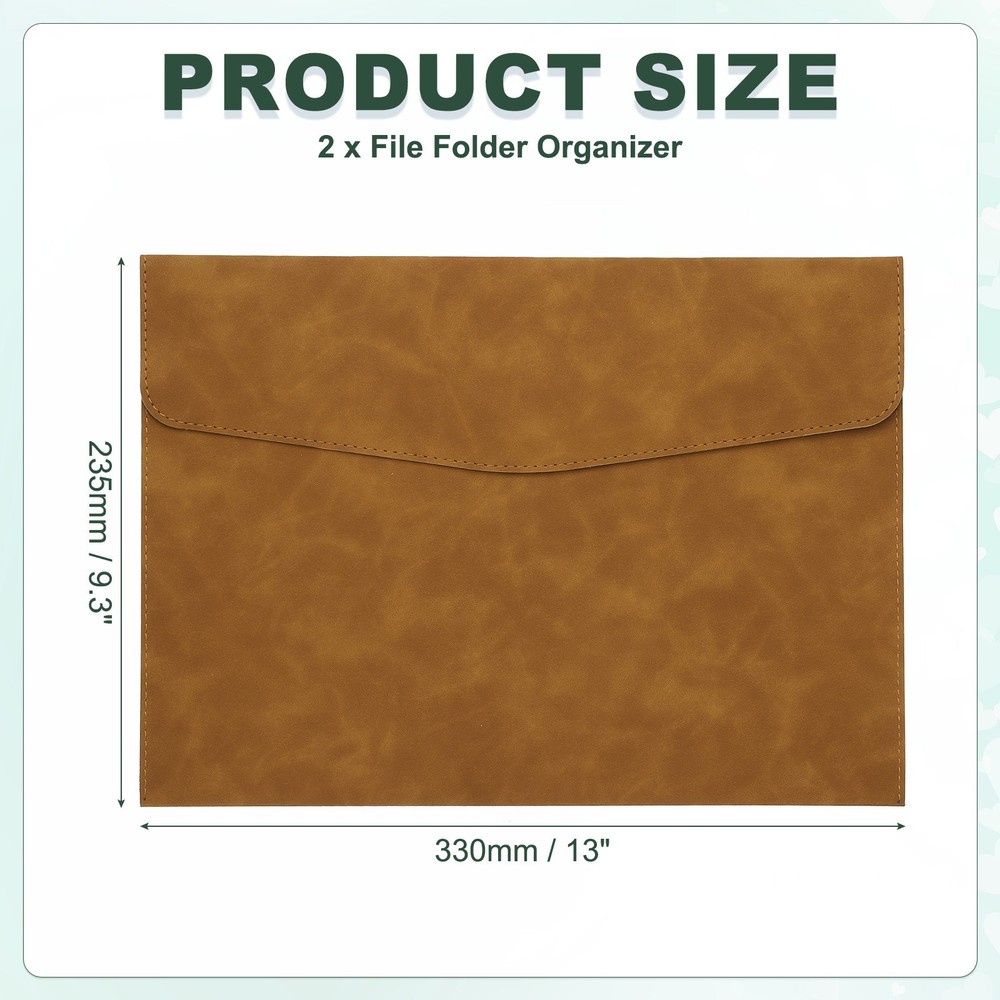 PU Leather A4 File Folder, 2Pcs Document Holder Filing Organizer, Brown