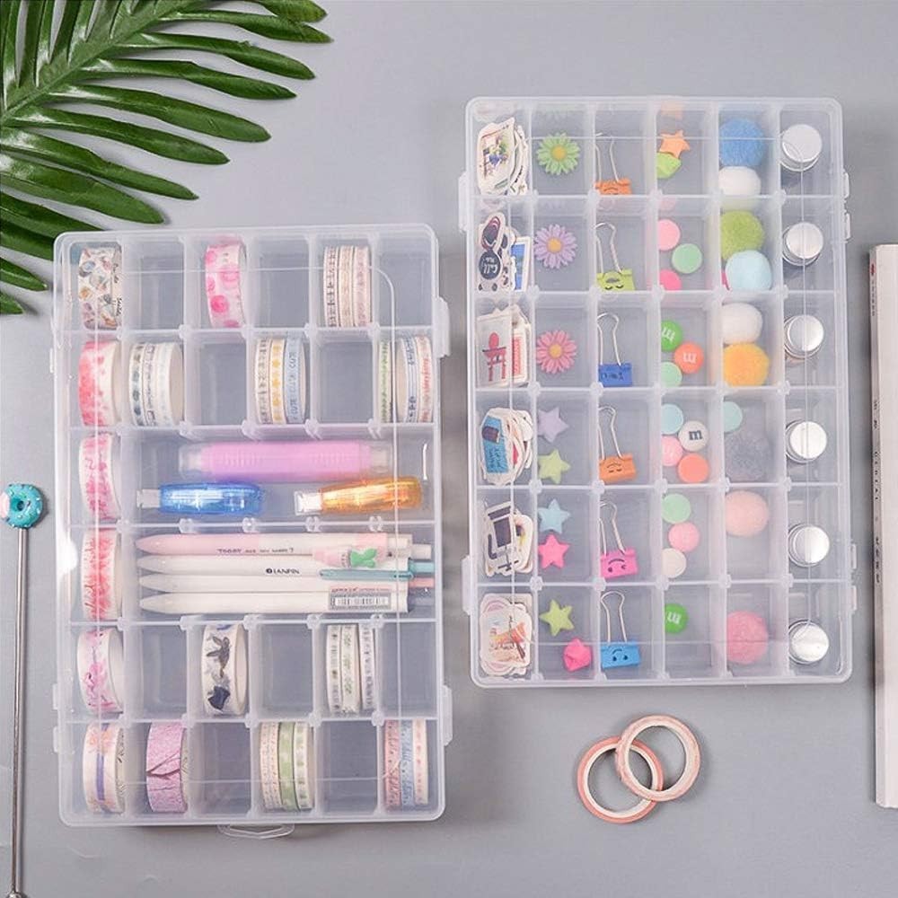 2-Pack Clear Bead Organizer Box with 36 Adjustable Compartments for Crafts
