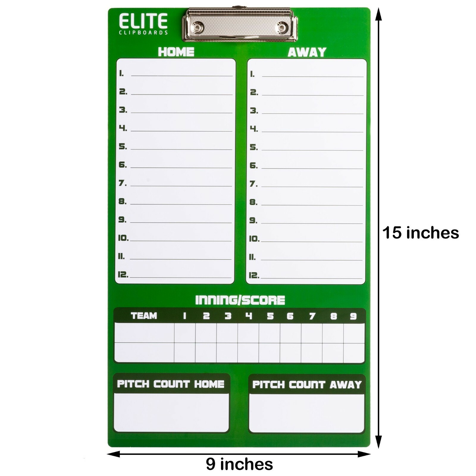 Elite Clipboards Double Sided Dry Erase Coach Baseball Lineup Board with Marker