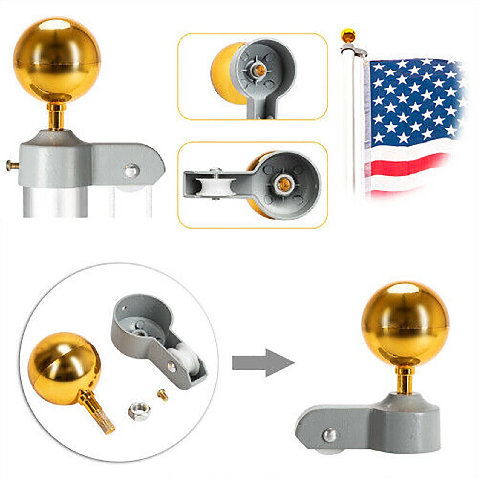 20 Ft Aluminum Flag Pole Sectional Flagpole Kit Heavy Duty 3'x5' US Flag