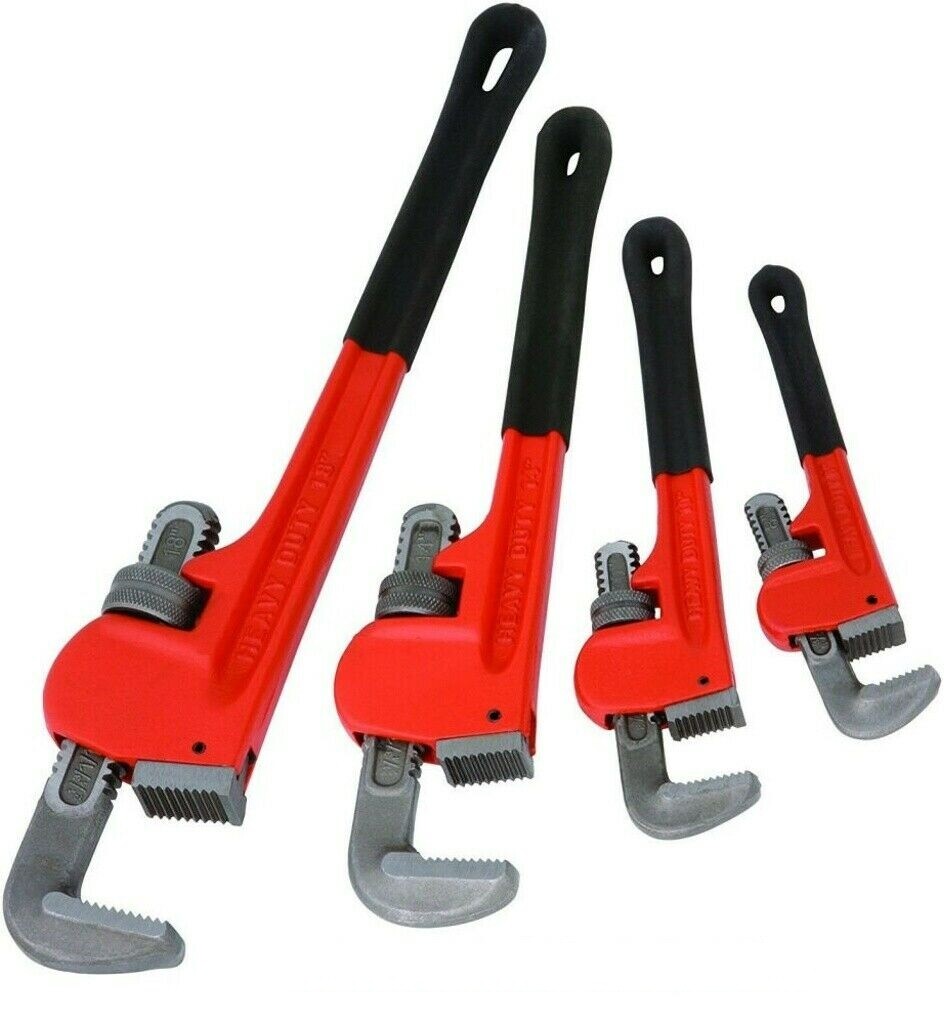 4pc Heavy Duty Pipe Wrench Set Monkey Heat Treated Adjustable 8" 10" 14" 18" NEW