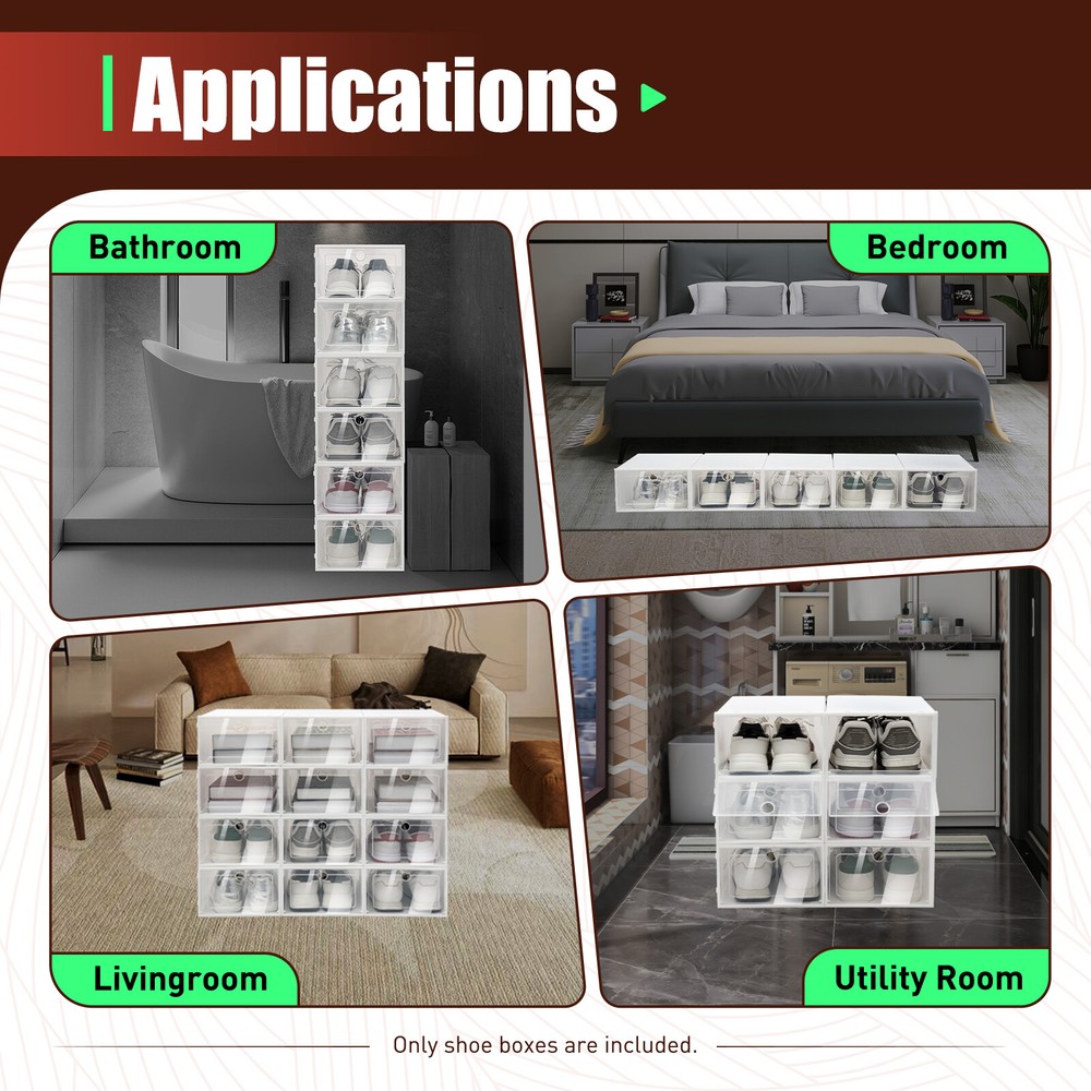 20Pcs Home Stackable Clear Plastic Transparent Shoe Box Storage Organizer