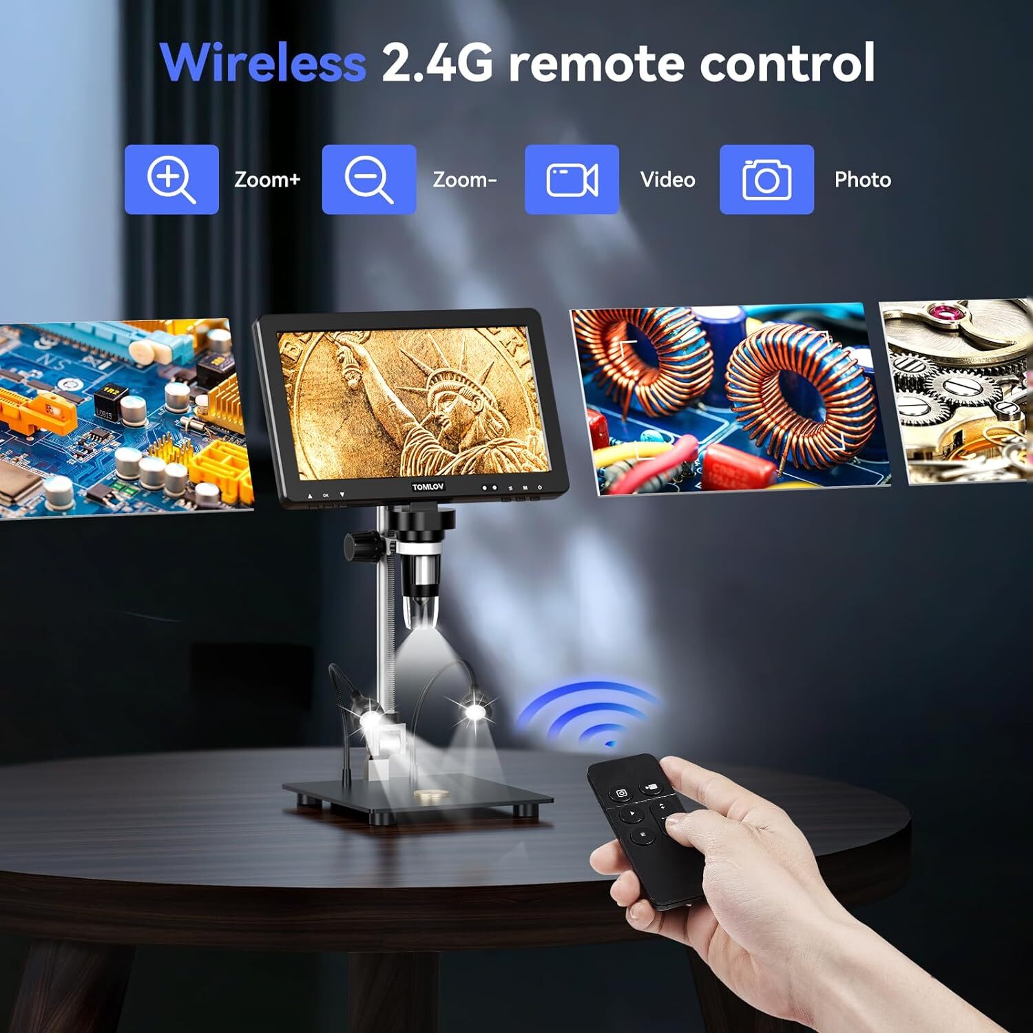 TOMLOV DM9 Max 10.1" IPS HDMI Digital Microscope 1500X 20MP HD Coin Magnifier