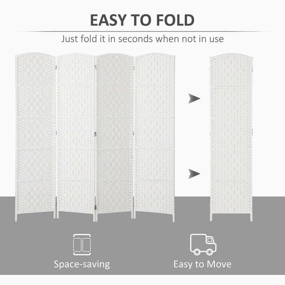 4 Weave Panel Room Divider Privacy Folding Screen Diamond Decor, White