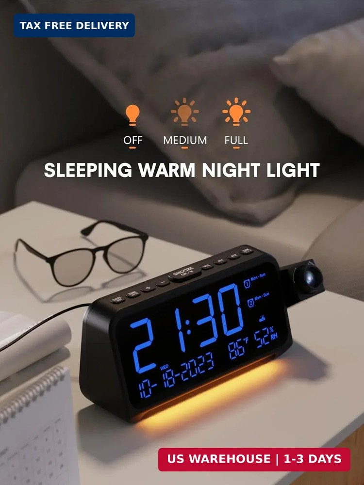 Mesqool Projection Alarm Clock for Bedroom Ceiling, Digital Clock Projector with