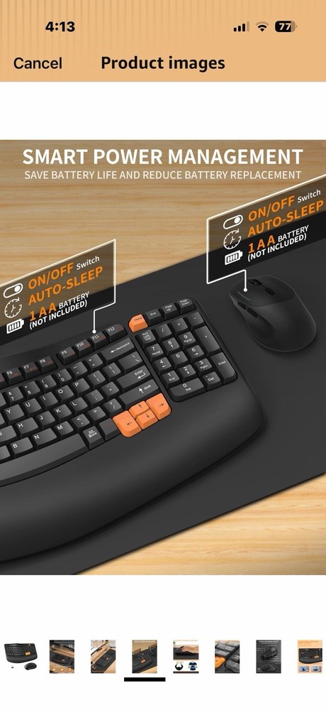 Wireless Keyboard & Mouse Combo 2.4G Ergonomic Spill-Resistant Black