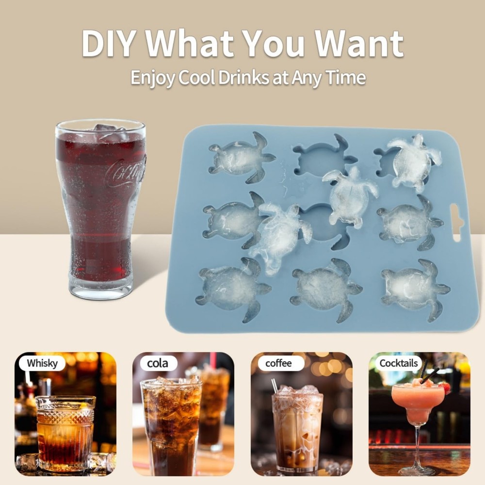 Ice Cube Mold Turtle Shaped Silicone Tray for one size, Blue
