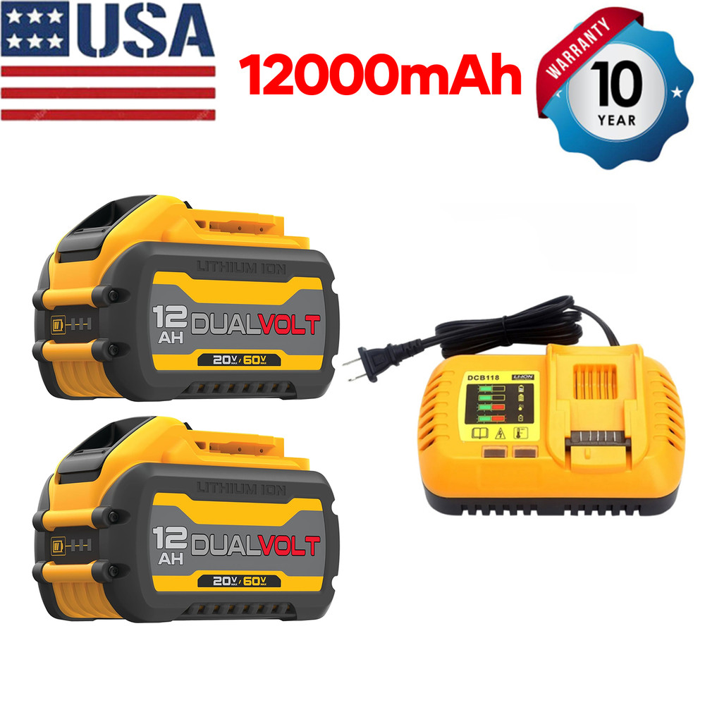 2PCS 12Ah Replace DCB609 Battery for Dewalt 20V 60V Max Battery & Charger