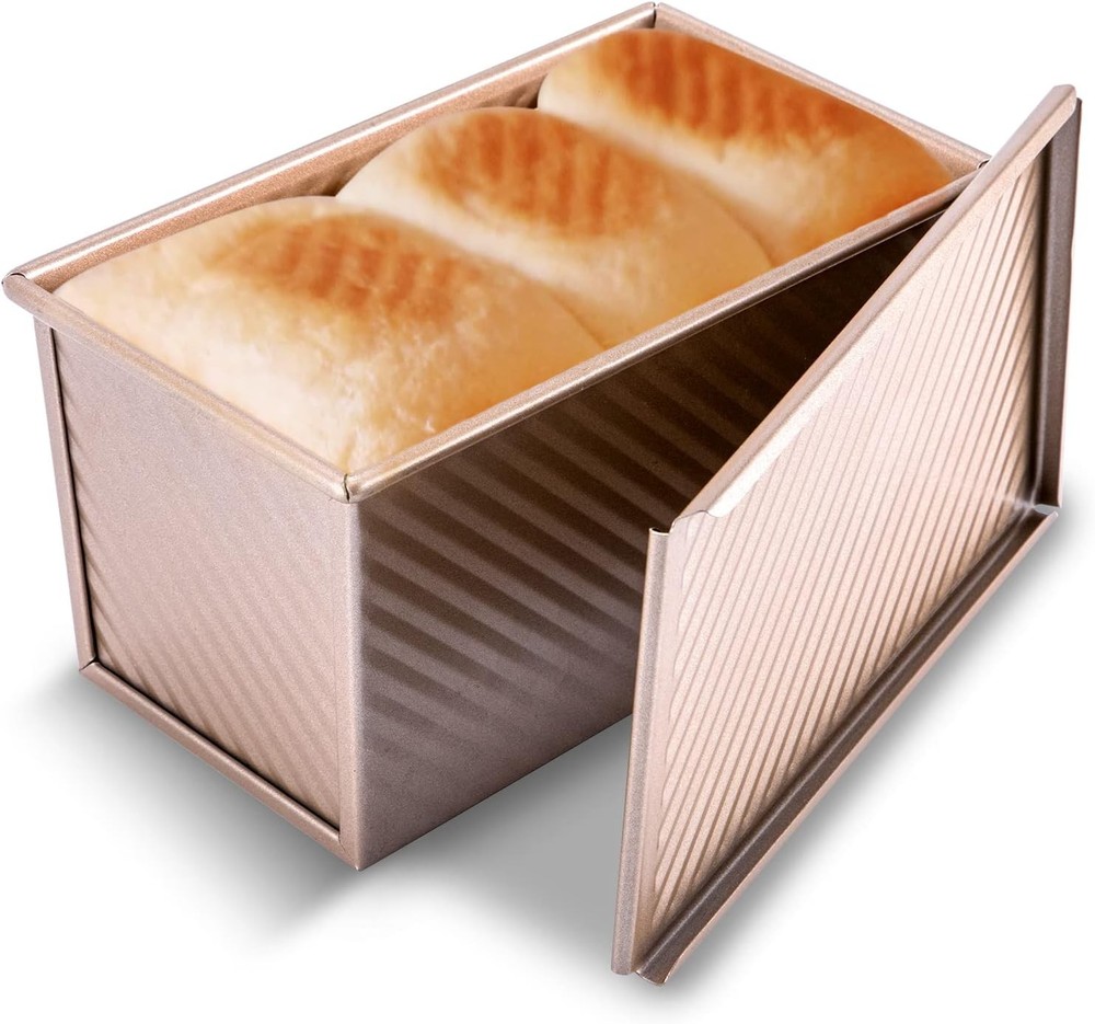 KITESSENSU Pullman Loaf Pan with Lid, 1 lb Dough Capacity Non-Stick Bakeware for