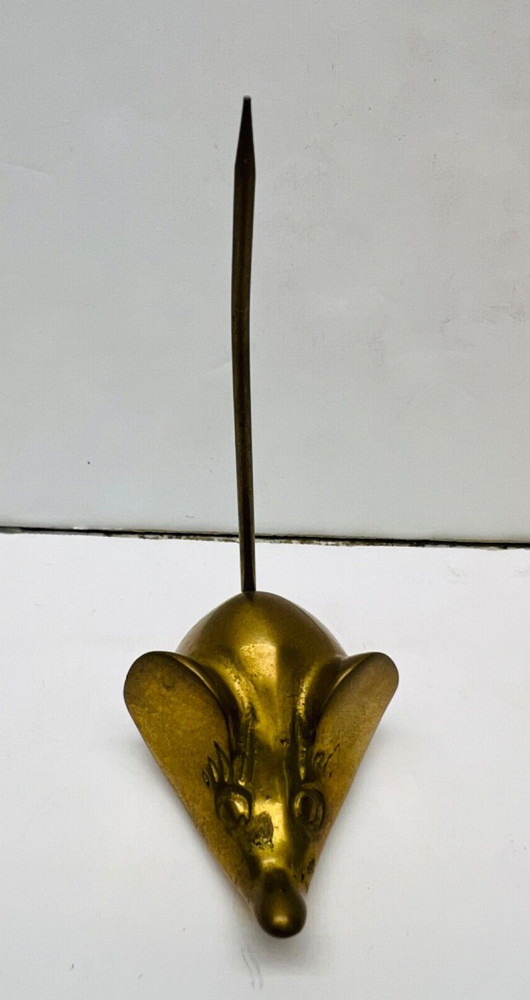 vintage solid brass mouse long tail paper/ ring holder paperweight
