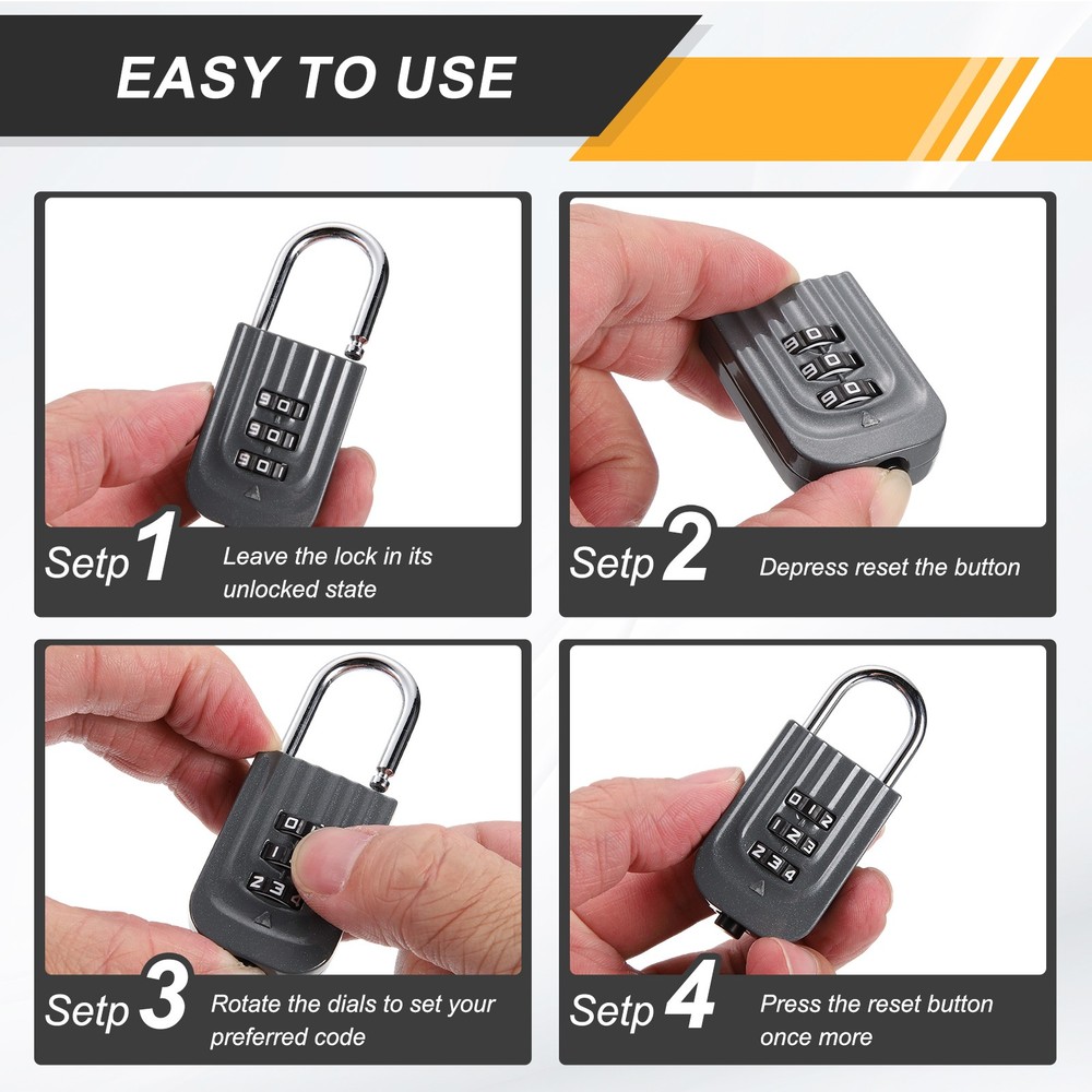 Resettable 3 Digit Combination Lock Code Padlock, Red (65 x 30mm)