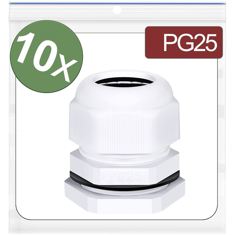 Quadrios 24CA411 Cable Gland PG25 Polyamide White 10 Pcs